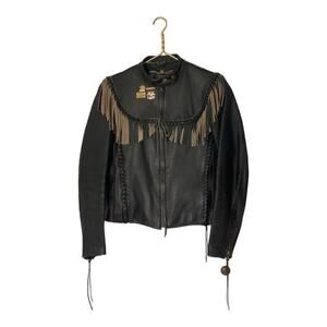 VTG Harley-Davidson Willie G Leather Angel Wings Fringe Motorcycle Jacket 36 | S